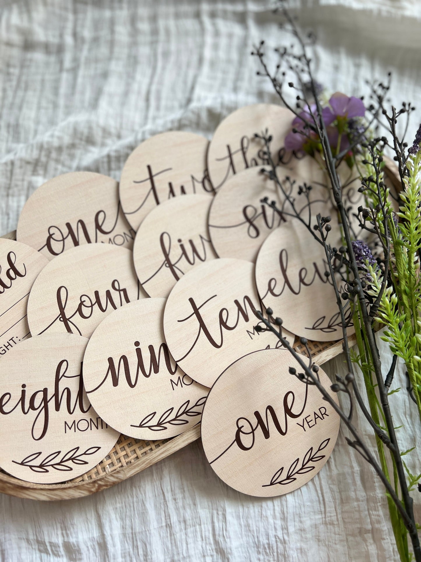 Wooden Milestone Cards Set - Olive